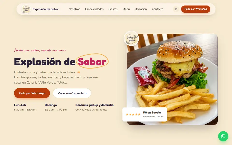 Página de Explosión de Sabor, cliente real